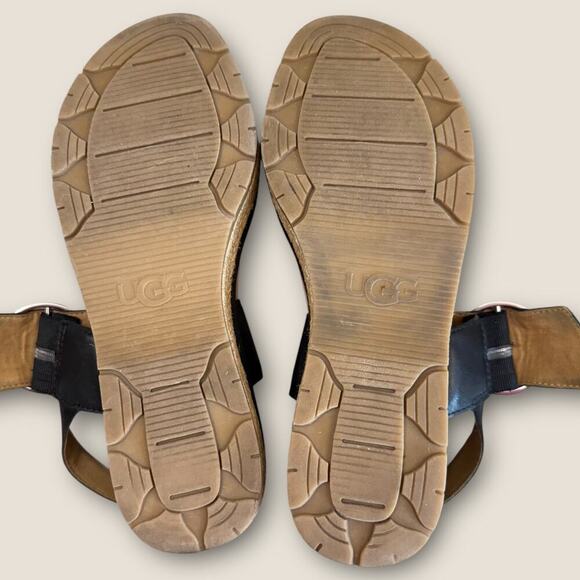 UGG Leather Ankle Strap Platform Espadrille Sandals Women Size 9.5 April Black - Picture 9 of 12